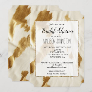 Gold White Cowgirl Southwest Cowhide Invitation