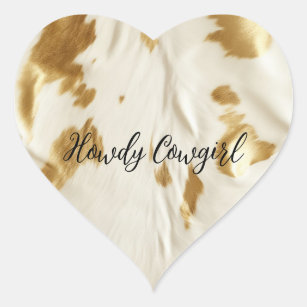 Gold White Cowhide Heart Sticker