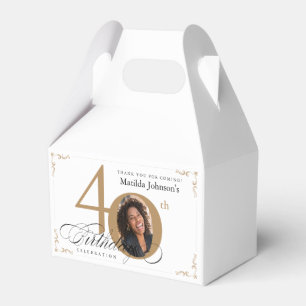 Gold White Custom Photo Calligraphy 40th Birthday Favour Box