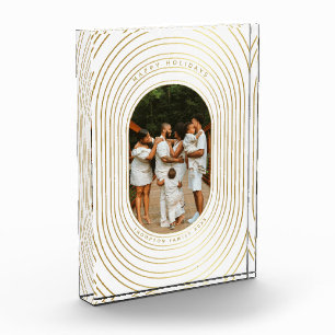 Gold White Custom Photo Family Christmas Block