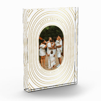 Gold White Custom Photo Family Christmas Block
