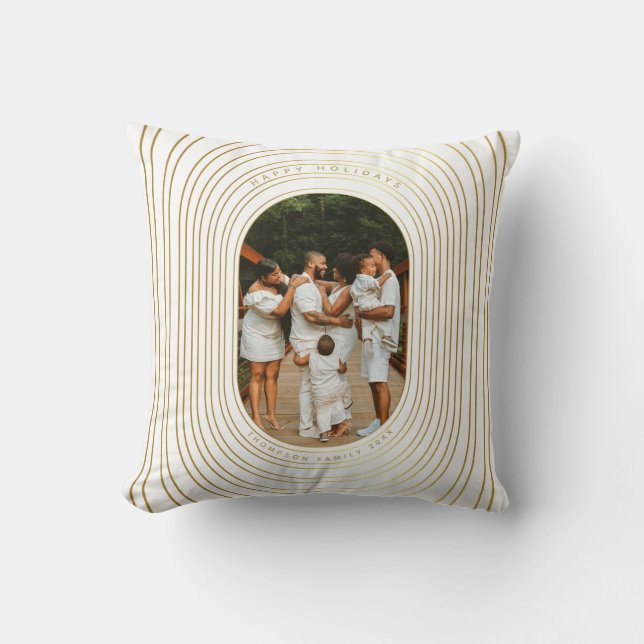 Gold White Custom Photo Family Christmas Cushion (Front)