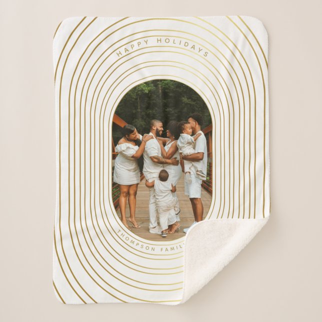 Gold White Custom Photo Family Christmas Sherpa Blanket (Front)