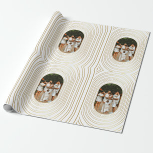 Gold White Custom Photo Family Christmas Wrapping Paper