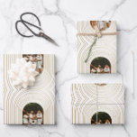 Gold White Custom Photo Family Christmas Wrapping Paper Sheet<br><div class="desc">A beautiful family Christmas wrapping paper design that can be customised with your text and family photo. Golden Xmas accents with oval framing and white background colour.</div>