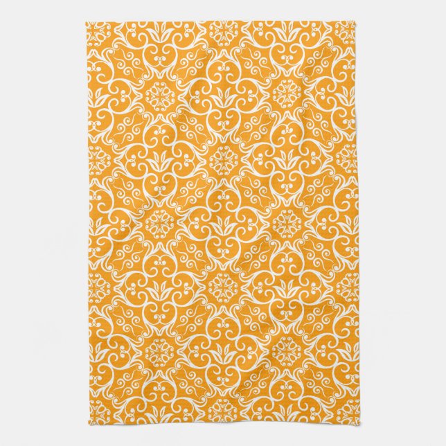 Gold & White Damask Kitchen Towel (Vertical)
