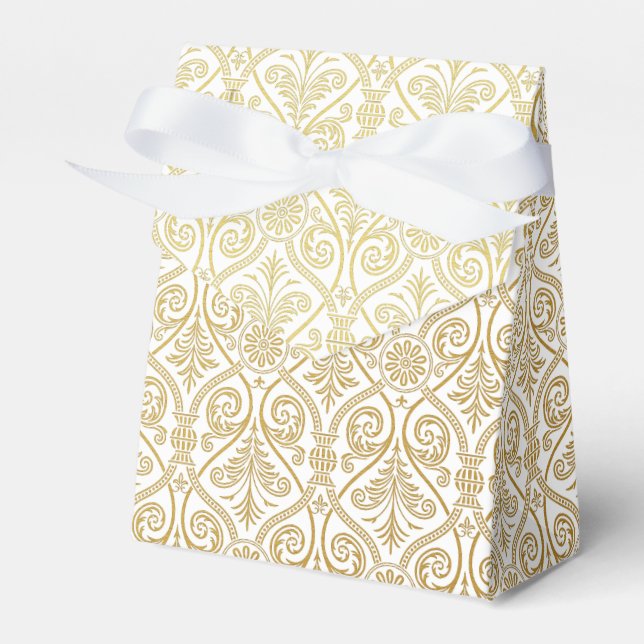 Gold & White Damask Pattern Favour Box (Front Side)