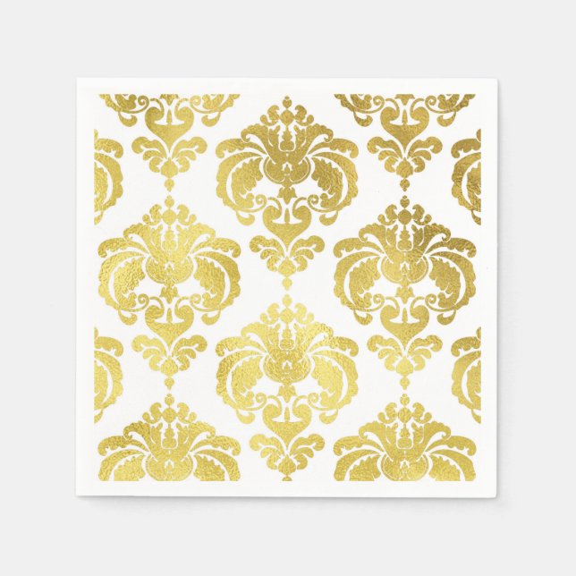 Gold & White Damask Vintage Wedding Event Party Napkin (Front)