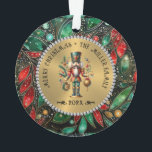 Gold White Diamonds Christmas Nutcracker Glitter Ornament<br><div class="desc">Colourful Christmas nutcracker ornament design with a holiday wreath on a gold ornament set against a metallic gold texture print background. White diamonds with a red and green Christmas flower pattern. Custom text in black.</div>