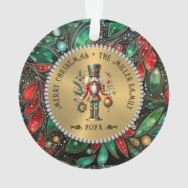 Gold White Diamonds Christmas Nutcracker Glitter Ornament (Back)