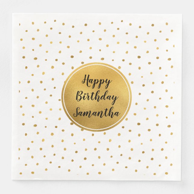 Gold White Dots Birthday Napkin (Front)