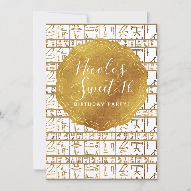Gold White Egyptian Egypt Glam Sweet 16 Party Invitation (Front)