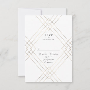 Gold White Elegance Diamond Geo Deco Wedding RSVP Card