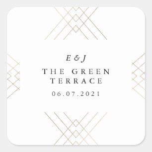 Gold White Elegance Diamond Geo Deco Wedding Square Sticker