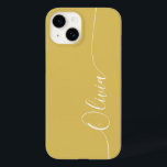 Gold White Elegant Calligraphy Script Name Case-Mate iPhone 14 Case<br><div class="desc">Gold White Elegant Calligraphy Script Custom Personalised Name iPhone 14 Smart Phone Cases features a modern and trendy simple and stylish design with your personalised name in elegant hand written calligraphy script typography on a gold background. Designed by ©Evco Studio www.zazzle.com/store/evcostudio</div>