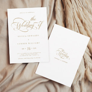 Gold & White Elegant Charm Script Wedding Invitation