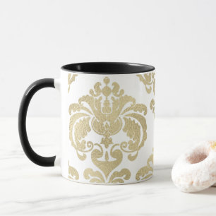 Gold & White Elegant Chic Damask Pattern Mug