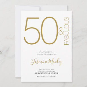 Gold & White Elegant Chick 50 & Fabulous Birthday  Invitation