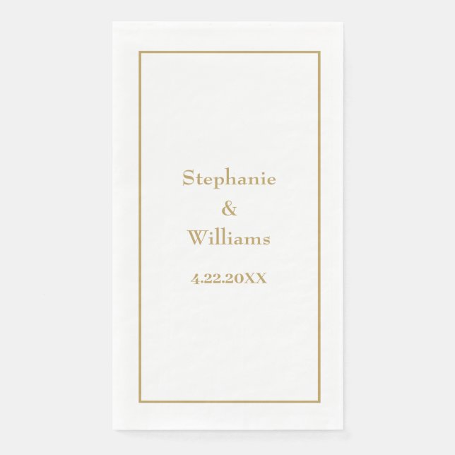 Gold White Elegant Classic Name Wedding Minimal Napkin (Front)