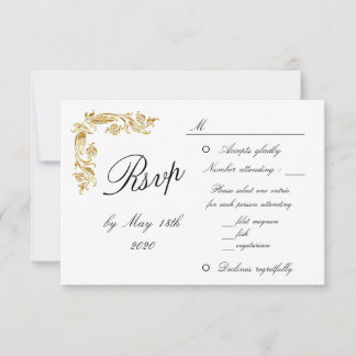 Gold White Elegant Glamourous Wedding RSVP Card