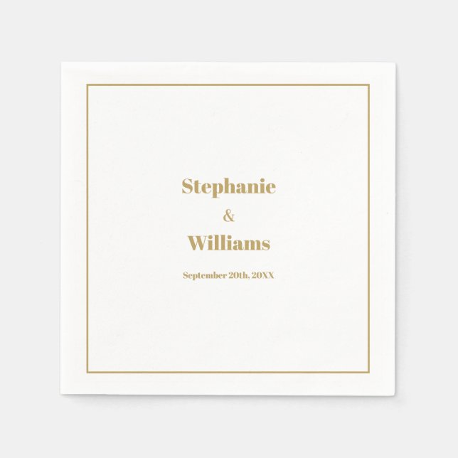 Gold White Elegant Modern Simple Minimal Wedding Napkin (Front)