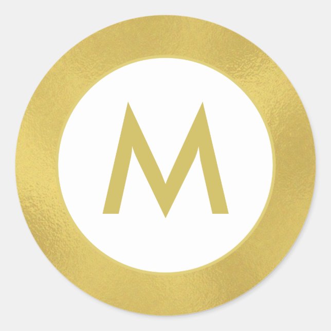 Gold White Elegant Monogram Sticker Seal (Front)