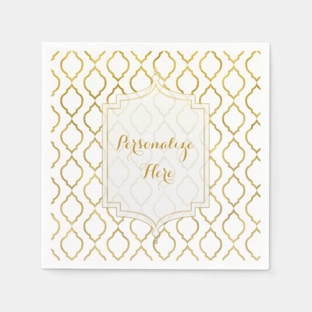 Gold & White Elegant Moroccan Custom Wedding Napkin (Front)