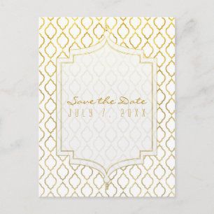 Gold & White Elegant Moroccan Glam Save the Date Announcement Postcard