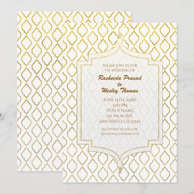 Gold & White Elegant Moroccan Wedding Invitations (Front/Back)