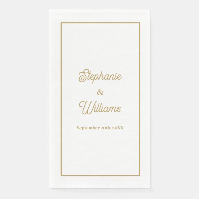 Gold White Elegant Script Name Wedding Minimal Napkin (Front)