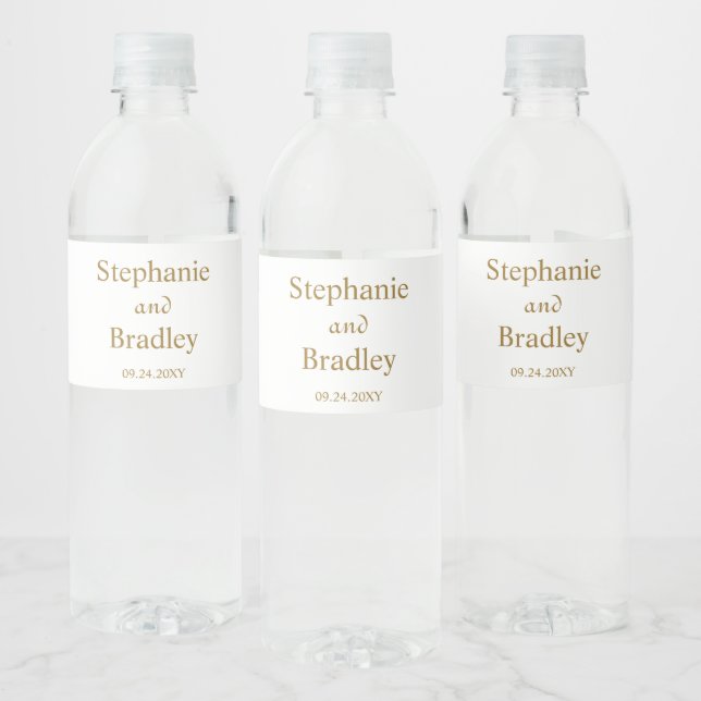 Gold White Elegant Simple Minimal Modern Weddings Water Bottle Label (Bottles)