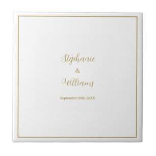 Gold White Elegant Simple Name Wedding Gift Favour Tile
