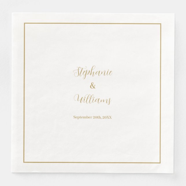 Gold White Elegant Simple Name Wedding Minimal Napkin (Front)