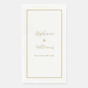 Gold White Elegant Simple Name Wedding Minimal Napkin