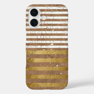 Gold & White Elegant Stripes iPhone 16 Case