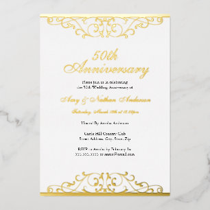Gold White Elegant Swirl 50th Wedding Anniversary 