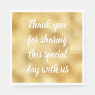 Gold & White Elegant Thank You Wedding Party Glam Napkin