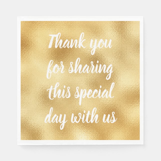 Gold & White Elegant Thank You Wedding Party Glam Napkin (Front)