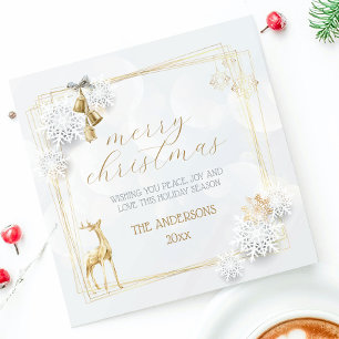 Gold White Elegant Vintage Script Merry Christmas Holiday Card