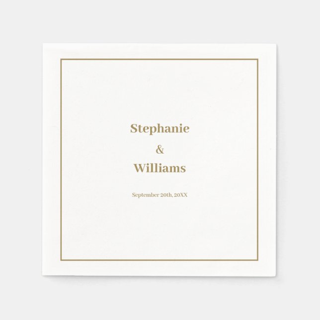 Gold White Elegant Wedding Minimal Modern Napkin (Front)