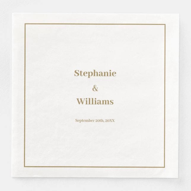 Gold White Elegant Wedding Minimal Modern Napkin (Front)