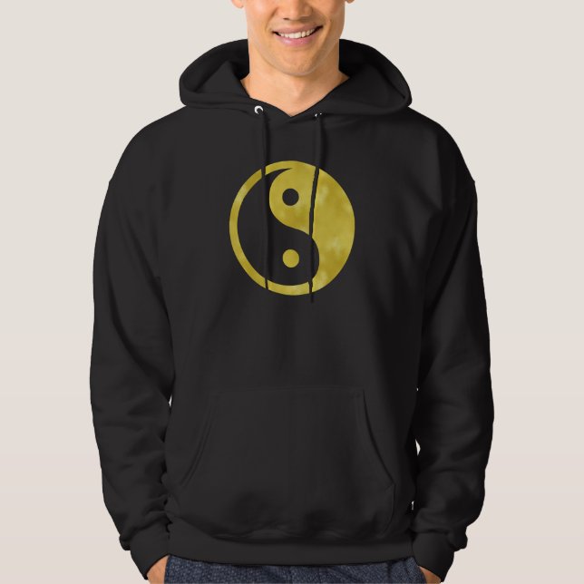 Gold White Faux Foil Metallic Yin Yang Taoism Hoodie (Front)