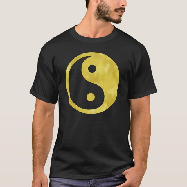 Gold White Faux Foil Metallic Yin Yang Taoism T-Shirt (Front)