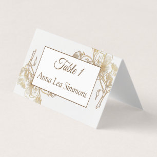 Gold White Faux Metal Floral Wedding  Name Place
