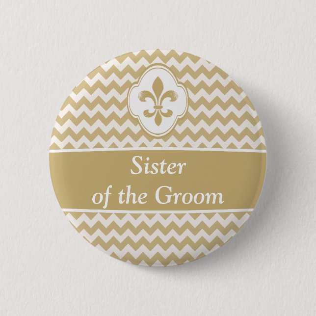 Gold White Fleur de Lis Wedding Party Buttons (Front)