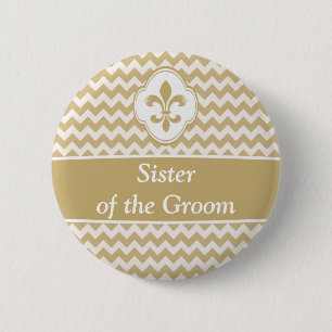 Gold White Fleur de Lis Wedding Party Buttons