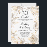 Gold White Floral 30th Birthday Party Invitation<br><div class="desc">Elegant gold line art roses and leaves surround your 30th birthday party details.</div>