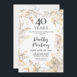 Gold White Floral 40th Birthday Party Invitation<br><div class="desc">Elegant gold line art roses and leaves surround your 40th birthday party details.</div>