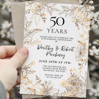 Gold White Floral 50th Anniversary