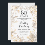 Gold White Floral 60th Birthday Party Invitation<br><div class="desc">Elegant gold line art roses and leaves surround your 60th birthday party details.</div>